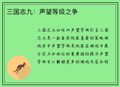 三国志九：声望等级之争